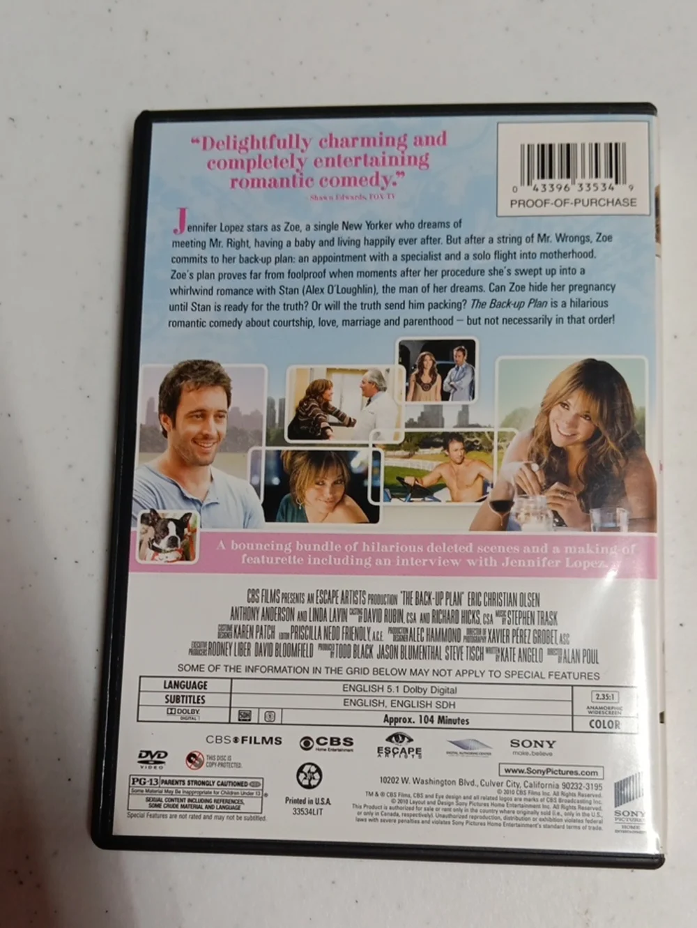 The Back-up Plan DVD - Jennifer Lopez & Alex O'Loughlin